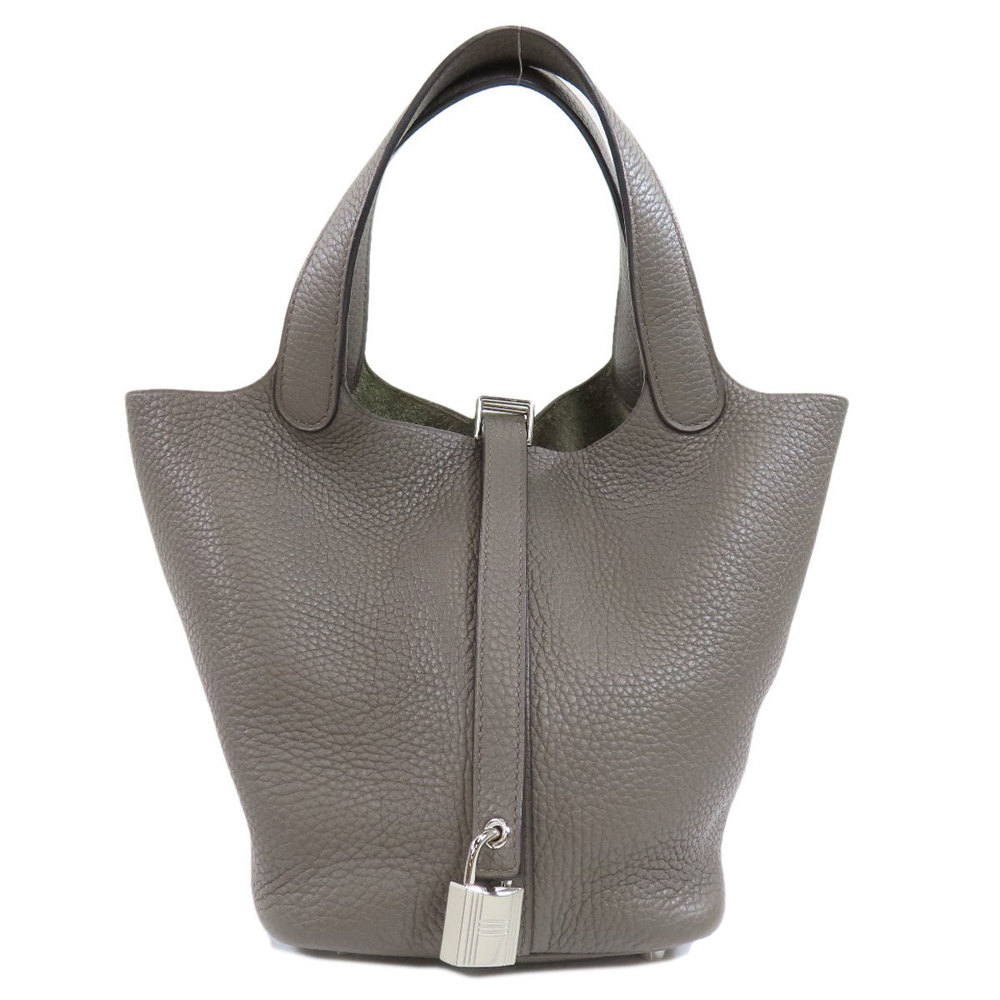 Hermes Picotin Lock PM Gray Silver Hardware Handbag Taurillon